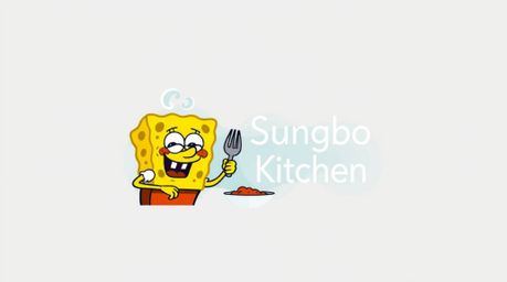 A captivating logo design features a charming sponge character expertly cooking in a vibrant underwater kitchen.  The design 