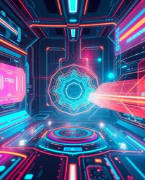 This image showcases a futuristic digital interface crafted with intricate geometric patterns and shimmering holographic elem