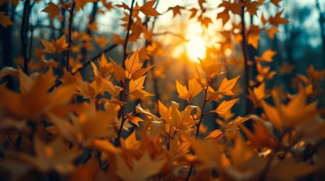 Experience the breathtaking beauty of an extreme macro close-up showcasing an intricate origami-style autumn forest.  Golden 