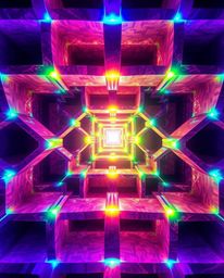 A vibrant and captivating image featuring a repetitive Escher-style cube pattern rendered in impossible geometry.  The design