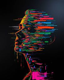 A captivating digital art piece showcasing a silhouetted figure, boldly rendered in acrylic paint.  The image features a stri