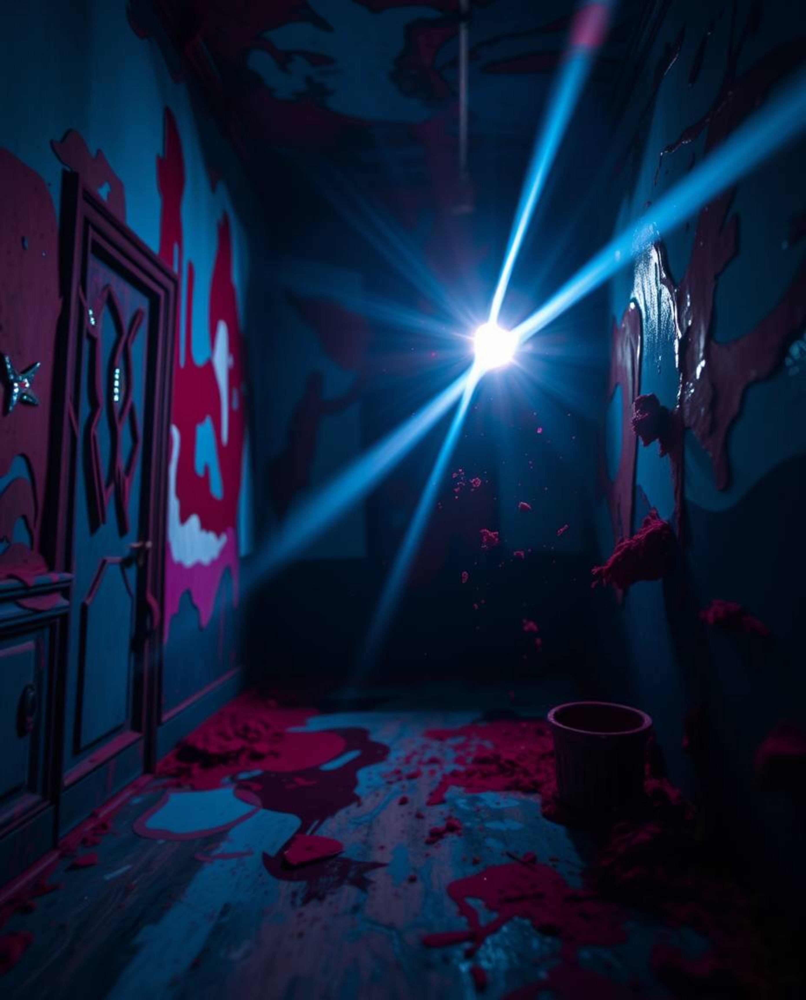 Explore the captivating beauty of a room exploding with paint in this extreme macro close-up. Witness rich burgundy and deep 