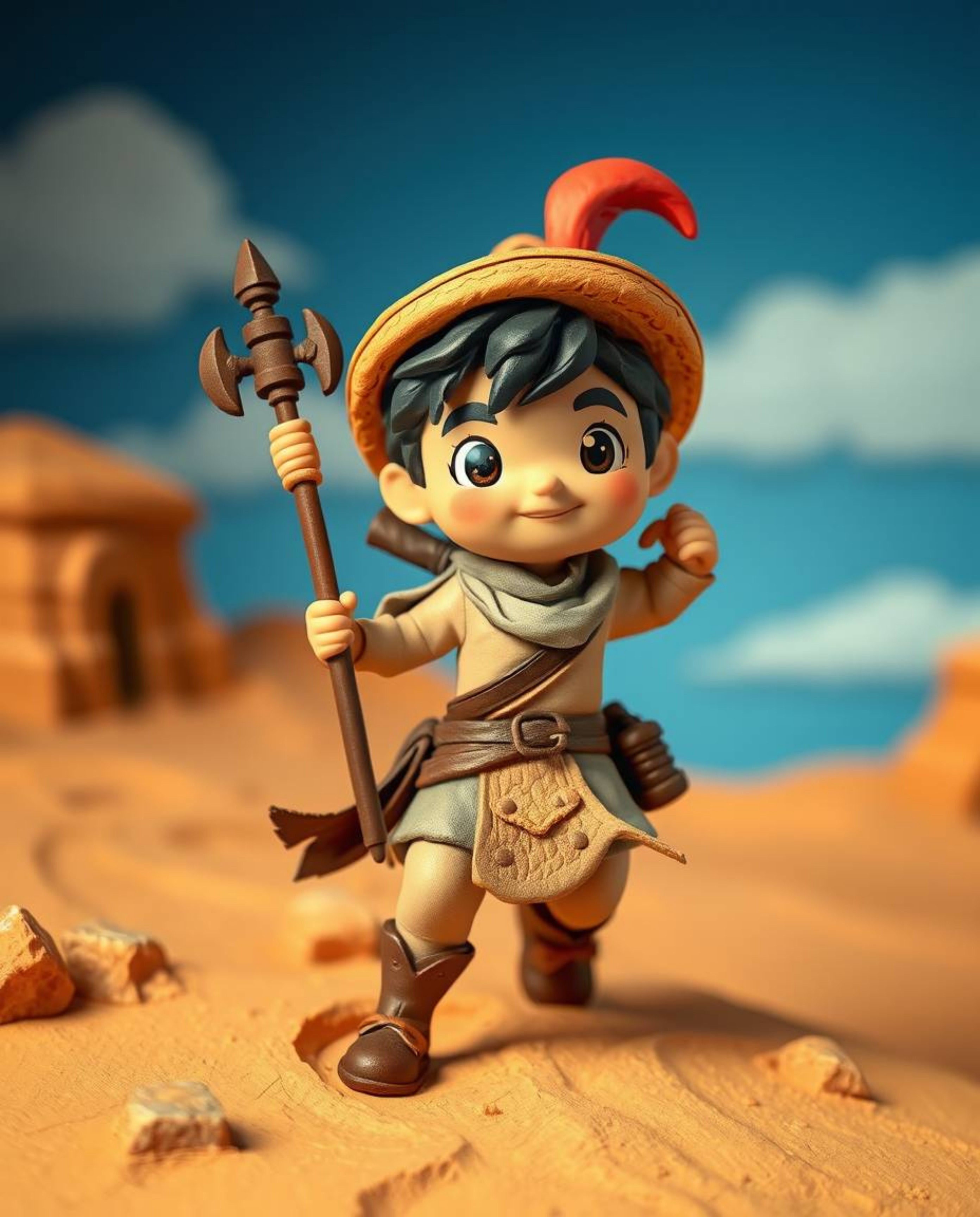 Embark on a captivating desert adventure with a charming, cute, and adorable Disney-style hero. This artwork, depicted in a l