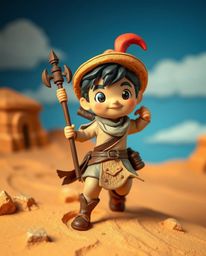 Embark on a captivating desert adventure with a charming, cute, and adorable Disney-style hero. This artwork, depicted in a l
