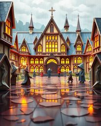 Explore an intricate origami-style illustration depicting a magical school brimming with young wizards. This detailed artwork