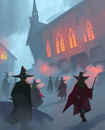 Immerse yourself in an epic and misty digital sketch depicting a magical school brimming with young wizards. This artwork, re