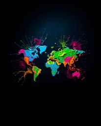 A captivating bird's-eye view featuring intense dramatic overhead lighting and bright, colorful splashes that dynamically for