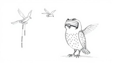 A heartwarming hand-drawn sketch in the style of Pixar depicts a visually impaired owl with gentle, rounded features dedicate