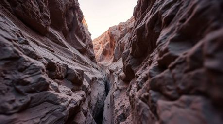 A captivating close-up reveals a rocky canyon bathed in the soft, pastel hues of a setting sun.  The image emphasizes the gen