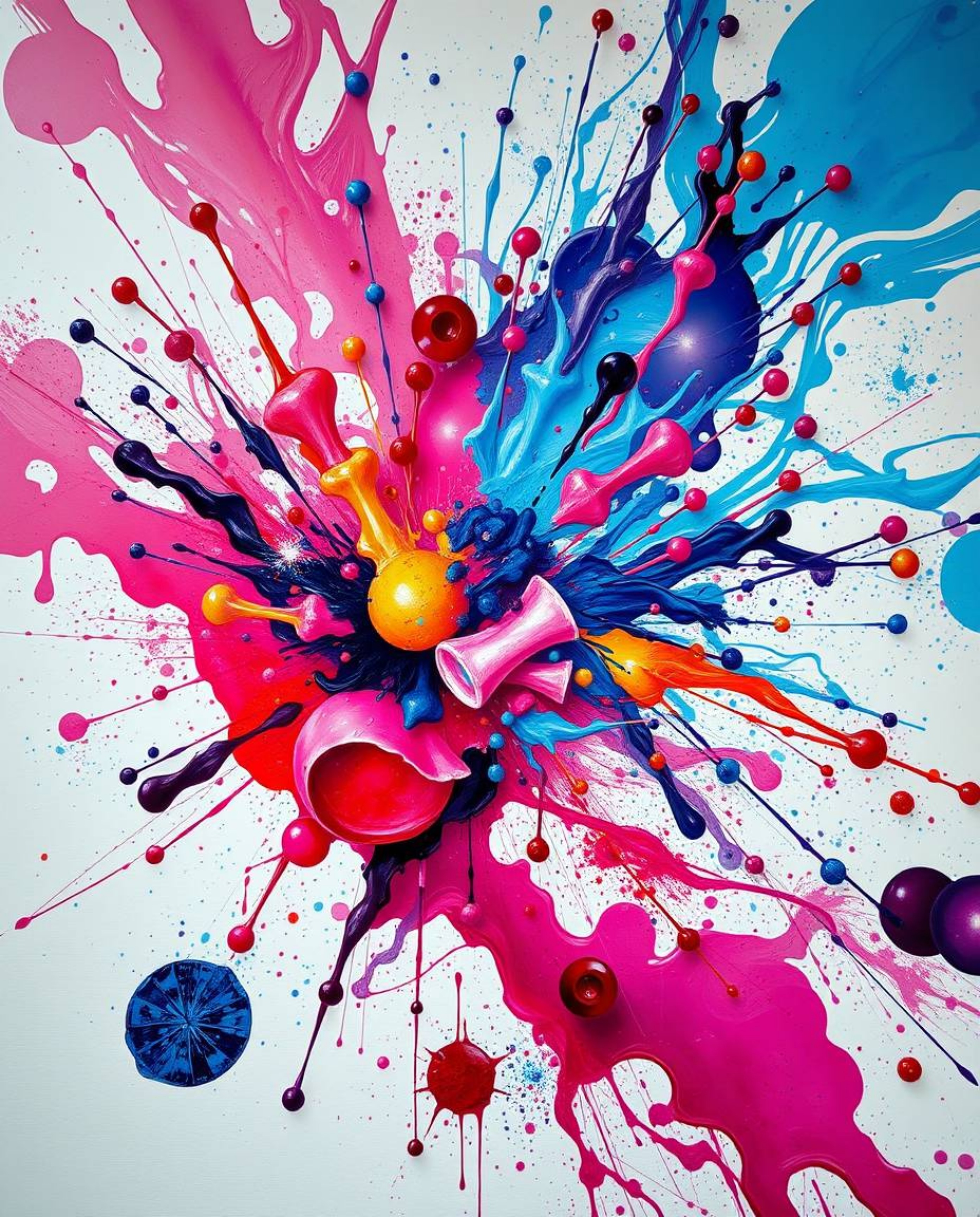 Experience a vibrant explosion of color on a pristine white canvas, rendered in high detail with an abstract art style. This 