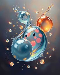 This stunning oil painting features adorable and charming glassy fluid 3D shapes in constant motion, beautifully illuminated 