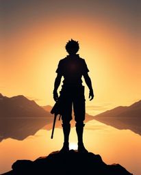 An Isekai anime-style illustration featuring a silhouetted figure against the breathtaking backdrop of a glassy fjord reflect