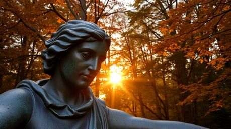 Discover a captivating cast bronze sculpture bathed in the warm glow of an autumnal patina.  This artwork evokes feelings of 