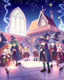 Explore an adorable Isekai anime-style depiction of a magical school, bursting with cute and charming young wizards. This art