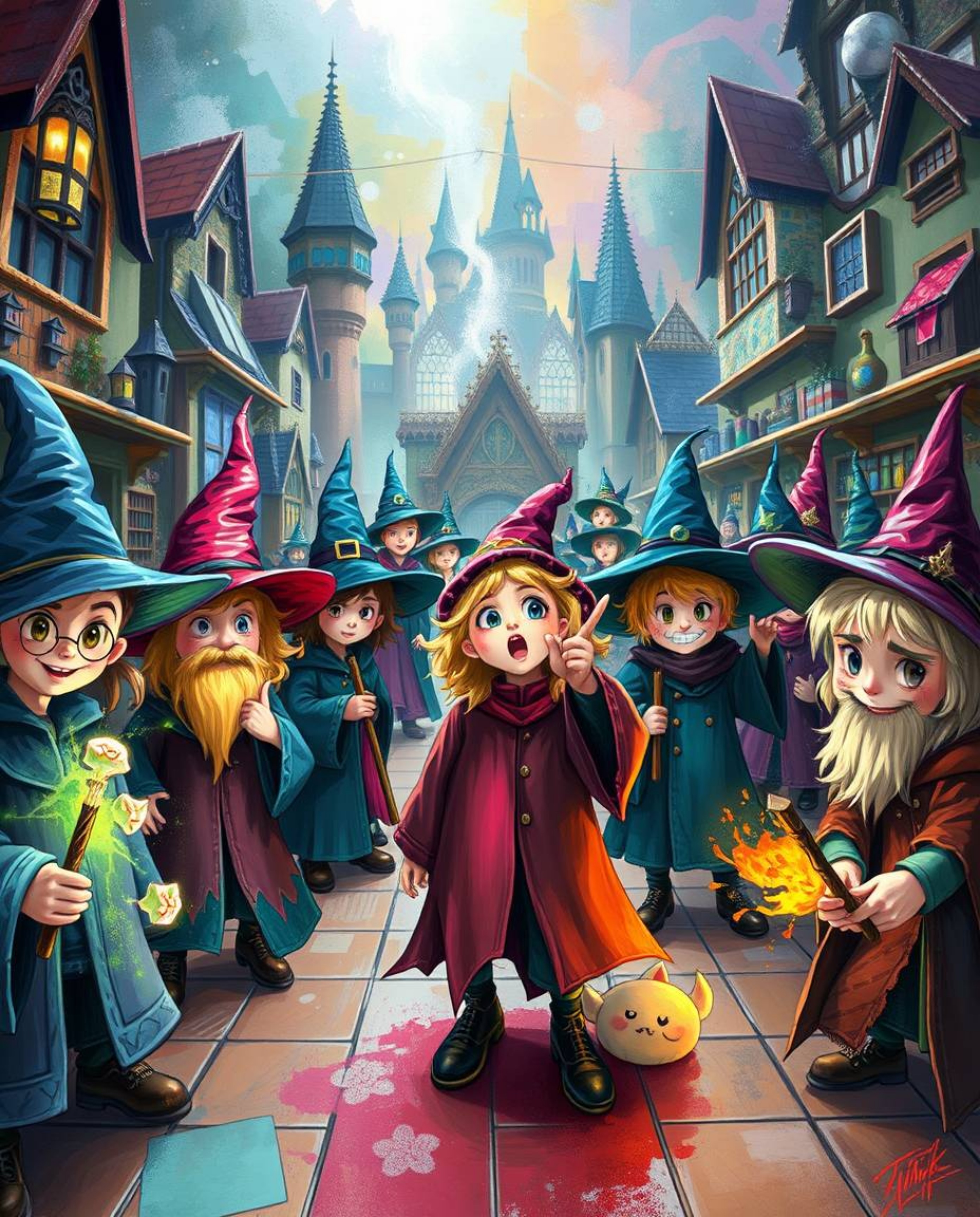 Experience the enchanting world of a magical school brimming with lively young wizards, brought to life with vibrant colors a