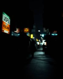 A captivating surreal street scene featuring high contrast, low key lighting. Buildings fold and twist in unexpected ways, cr