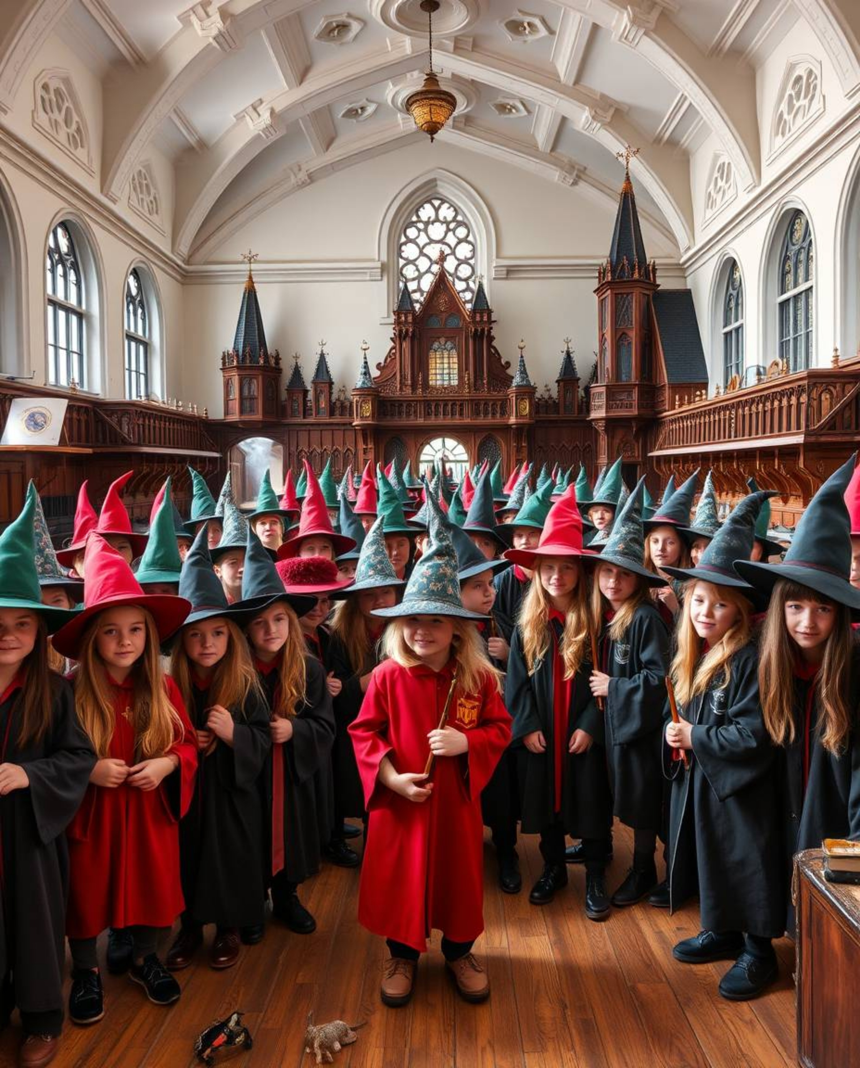 Discover a stunning high-resolution stock photo depicting a magical school brimming with young wizards.  This image boasts vi