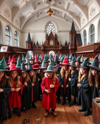 Discover a stunning high-resolution stock photo depicting a magical school brimming with young wizards. This image boasts vi