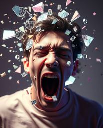 A striking visual representation of a person's emotional turmoil as their world disintegrates into a cascade of pixels, rende