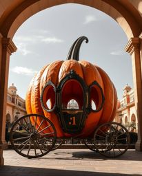 Precise architectural color photography captures the magical transformation of a pumpkin into a carriage.  The image showcase