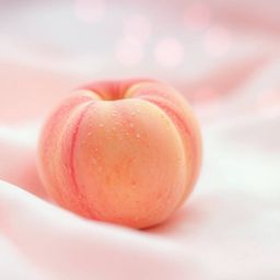 This ethereal, spiritual close-up ASMR image captures the delicate beauty of a soft pink peach. Glistening condensation adorn