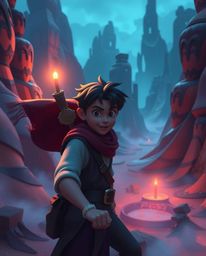 Embark on a captivating desert adventure with a brave Disney-style hero in a mystic and enchanting environment. Rich burgundy