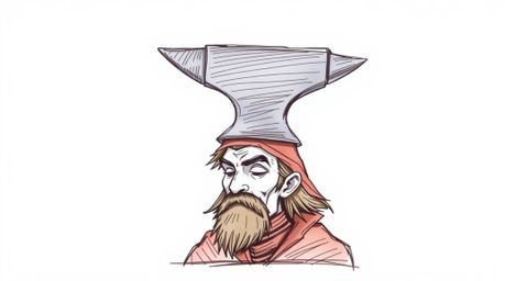 This hand-drawn color sketchnote presents a graceful and elegant scene: an anvil poised to drop upon a trickster character wi
