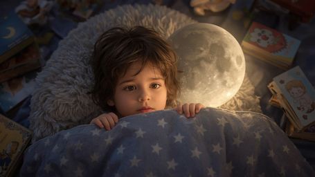 Step into a world of bedtime magic with this warmly lit, cinematic photograph, captured in a soft, filmic style reminiscent o