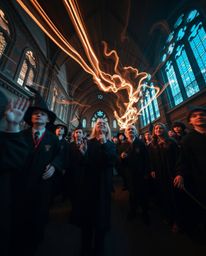 Experience the magic and wonder of a school filled with young wizards in this captivating long-exposure photograph. Captured