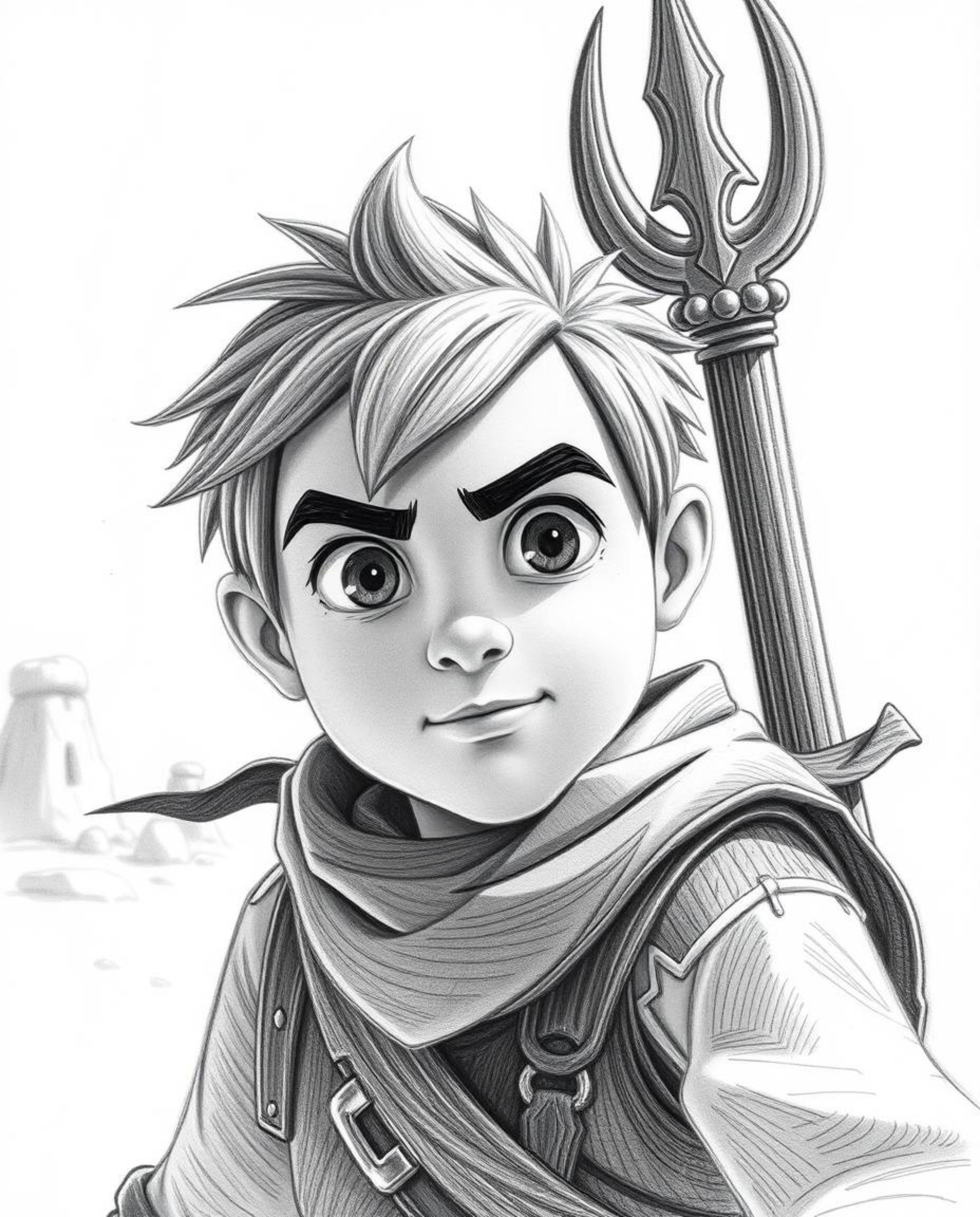 A classic black and white close-up showcases a brave hero embarking on a Disney-style desert adventure. The image features de