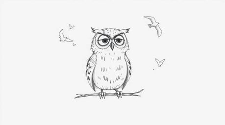 A charming hand-drawn sketch, rendered in the beloved Pixar style, showcases a wise, though blind, owl imparting flight lesso