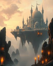 Immerse yourself in a surreal dreamscape with a floating island adorned with strange and captivating architecture. Bathed in 
