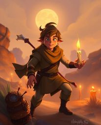 A captivating digital painting depicts a brave, Disney-style hero embarking on a thrilling desert adventure. The scene is ba