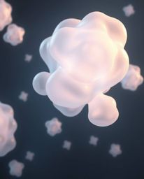 This artwork presents an ethereal 3D render showcasing translucent, fluid organic blobs gracefully floating in space. It evok