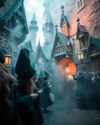 Explore an enchanting and mystical wizard school in extreme macro close-up, revealing intricate details within its captivatin