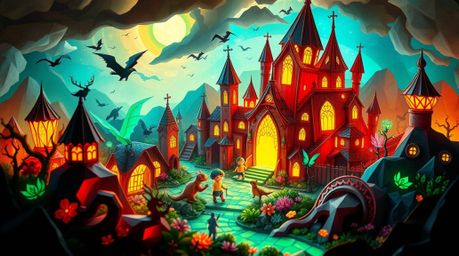 Immerse yourself in a captivating fantasy kingdom brought to life with intricate origami-style illustration. This fantastical