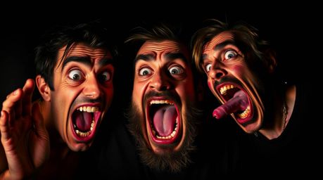This creative light art piece captures a hilarious gross-out comedy moment with wildly exaggerated expressions, rendered in i