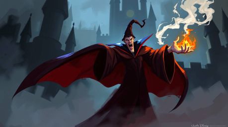 A vibrant digital sketch showcases a classic Disney villain casting a spell within a misty castle.  The artwork utilizes comp