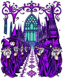 Discover a captivating traditional tattoo art print depicting a magical school brimming with young wizards.  The design featu