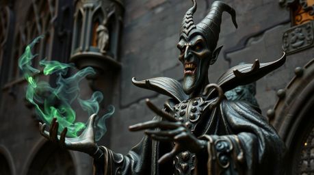 This stunning cast bronze sculpture depicts a classic Disney villain casting a spell within the walls of an old castle. Intr