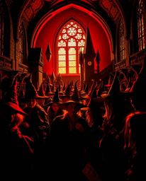Explore a captivating magical school teeming with young wizards, rendered in striking high contrast and low-key lighting.  Im