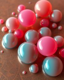 A digitally rendered image showcasing floating 3D blobs of fluid jelly with vibrant colors and synthetic textures. A warm ter