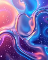 Experience the mesmerizing beauty of glassy fluid 3D shapes in motion, enveloped in a captivating dance of glowing particles.