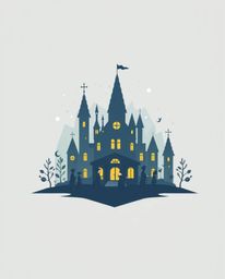 A captivating logo design featuring a soft, hazy depiction of a magical school brimming with young wizards.  Employing geomet