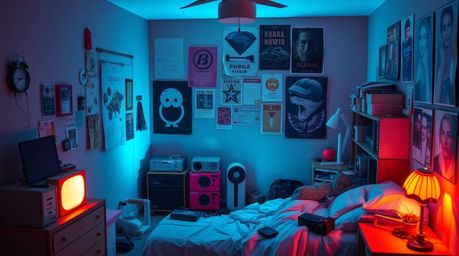 Discover a stunning visual representation of a messy bedroom, intricately crafted in the style of origami.  Glowing biolumine