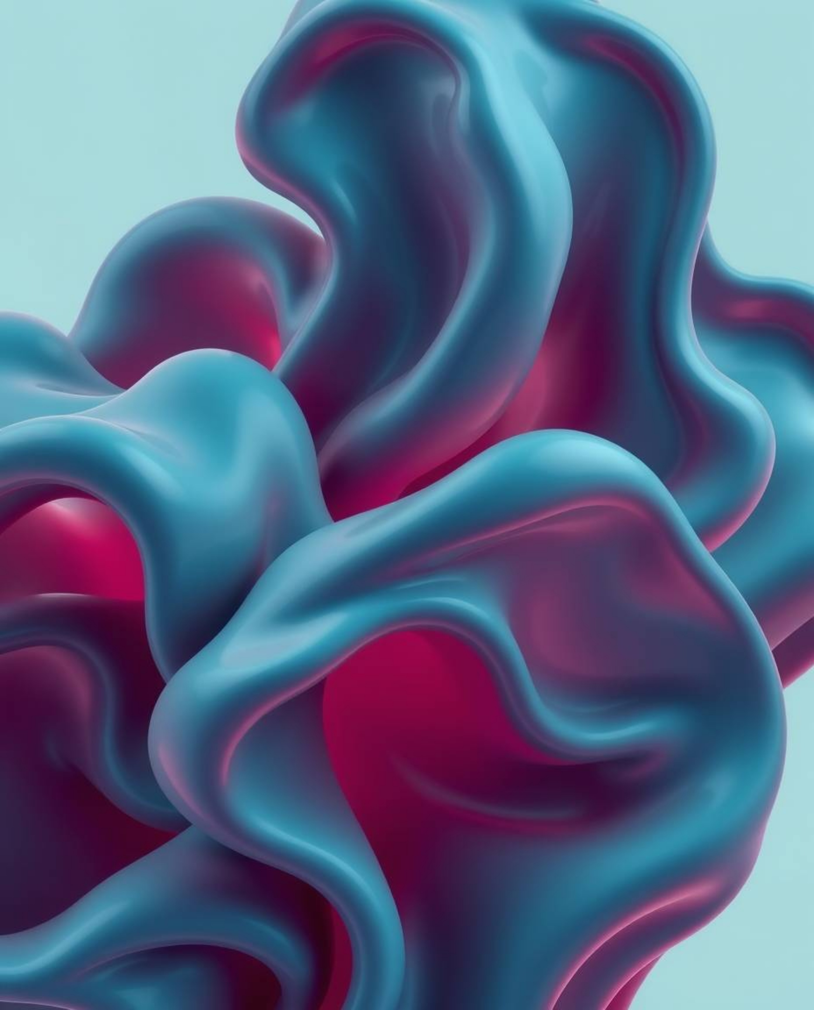 A dramatic, cinematic-style image showcasing 3D abstract liquid forms in rich deep teal, enhanced by pastel colors for a luxu