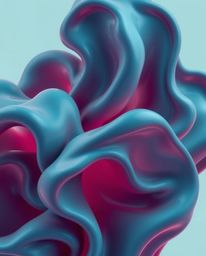 A dramatic, cinematic-style image showcasing 3D abstract liquid forms in rich deep teal, enhanced by pastel colors for a luxu