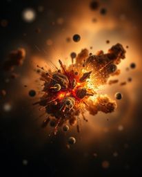 A stunning photograph captures the dramatic collision of galaxies, resulting in a vibrant cosmic explosion.  Earth tones domi