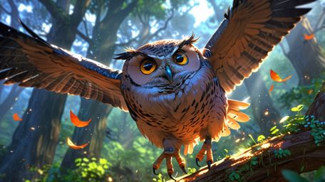 In a deeply serene and touching scene, rendered in a beautiful blend of Pixar and anime styles, a wise blind owl sits with hi