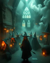 Explore a dreamlike and surreal rendition of a magical school teeming with young wizards. This artwork features soft, dreamy